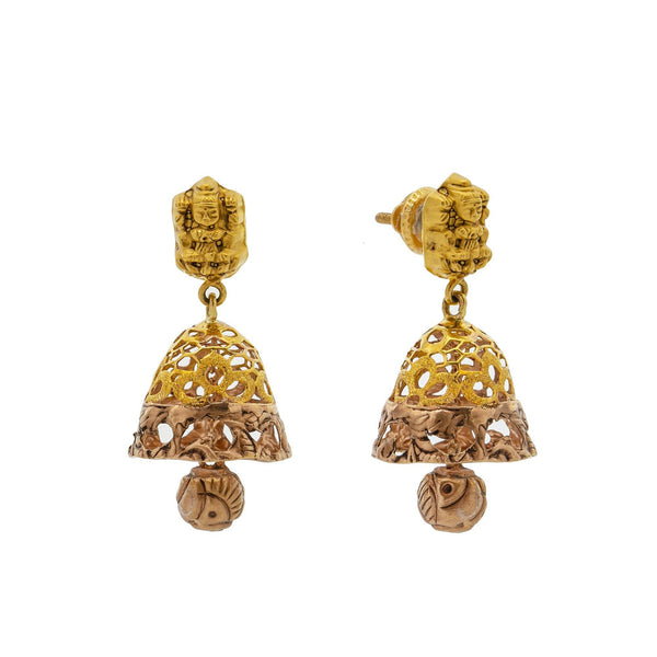 An image showing the side and post on the Antique Medallion 22K gold earrings from Virani Jewelers. | Celebrate culture and tradition with this gorgeous 22K gold necklace set from Virani Jewelers!

F...