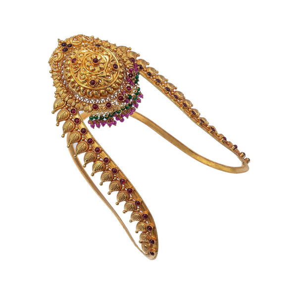 22K Yellow Gold Mango Arm Vanki W/ Emeralds & Rubies - Virani Jewelers | Enhance your special look with the graceful allure of arm Vankis such as these 22K yellow gold ma...