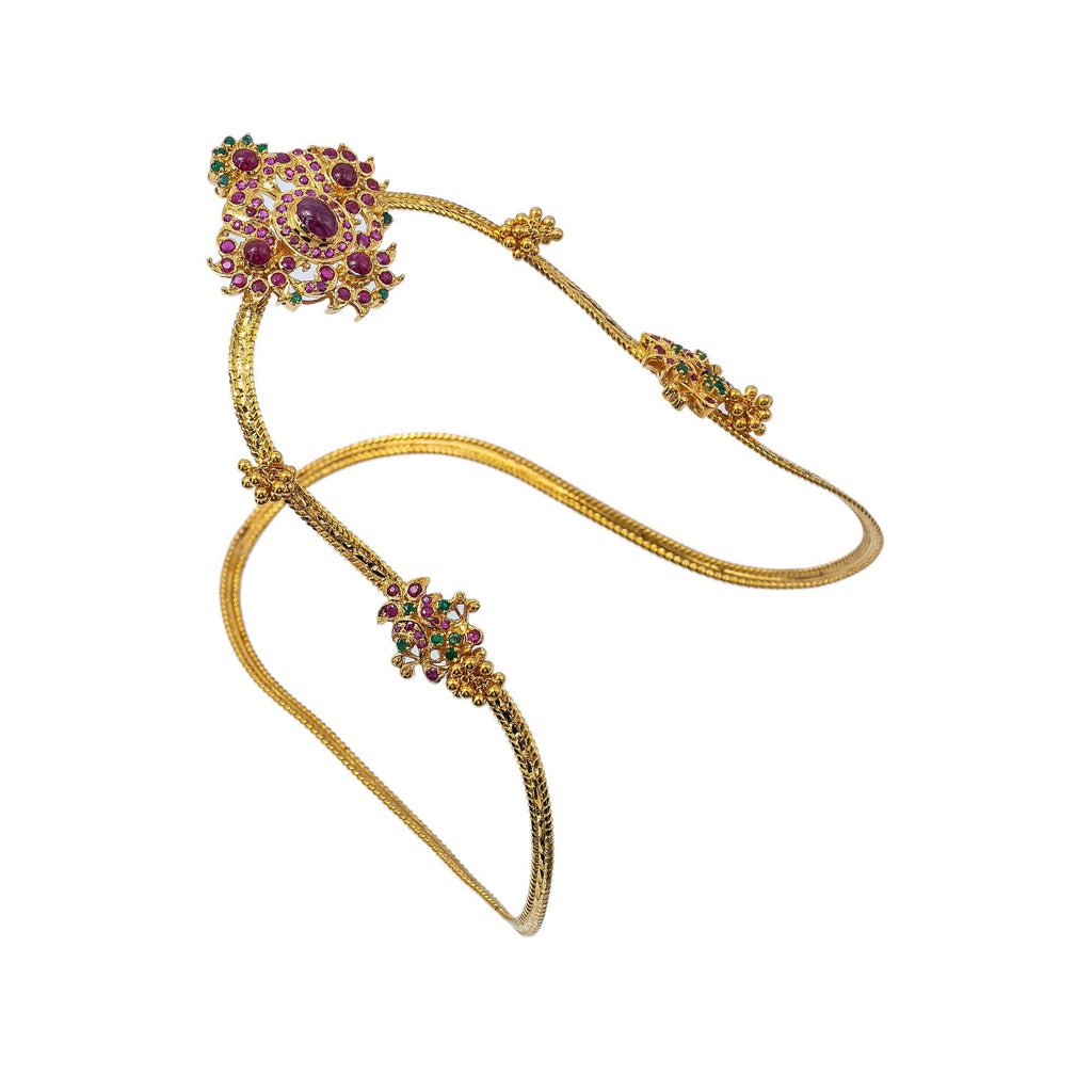 22K Yellow Gold Arm Vanki W/ Emeralds, Rubies & Maltese Cross Flower Design - Virani Jewelers | Enhance your special look with the graceful allure of arm Vankis such as these 22K yellow gold ma...