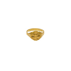 22K Yellow Gold Baby Ring W/ Round Geometric Signet Design & Ribbed Shank - Virani Jewelers