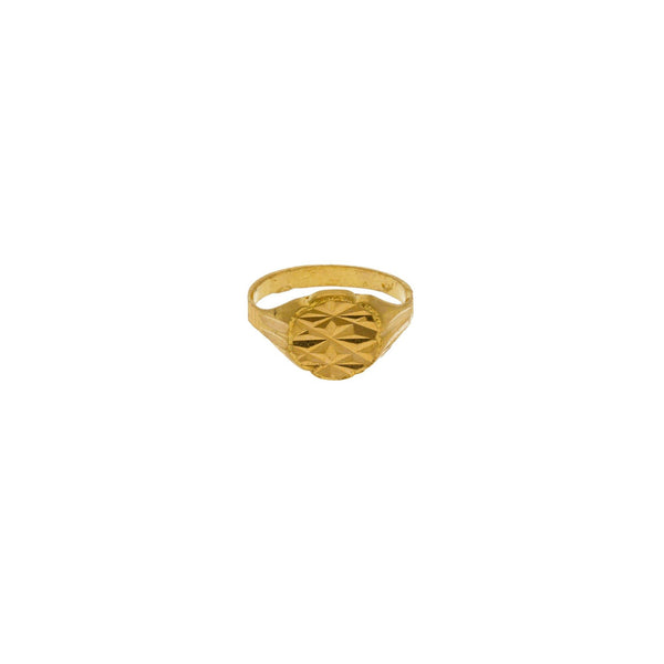 22K Yellow Gold Baby Ring W/ Round Geometric Signet Design & Ribbed Shank - Virani Jewelers | 


Add a classic touch to your kids’ attire with timeless designs such as this 22K yellow gold ro...