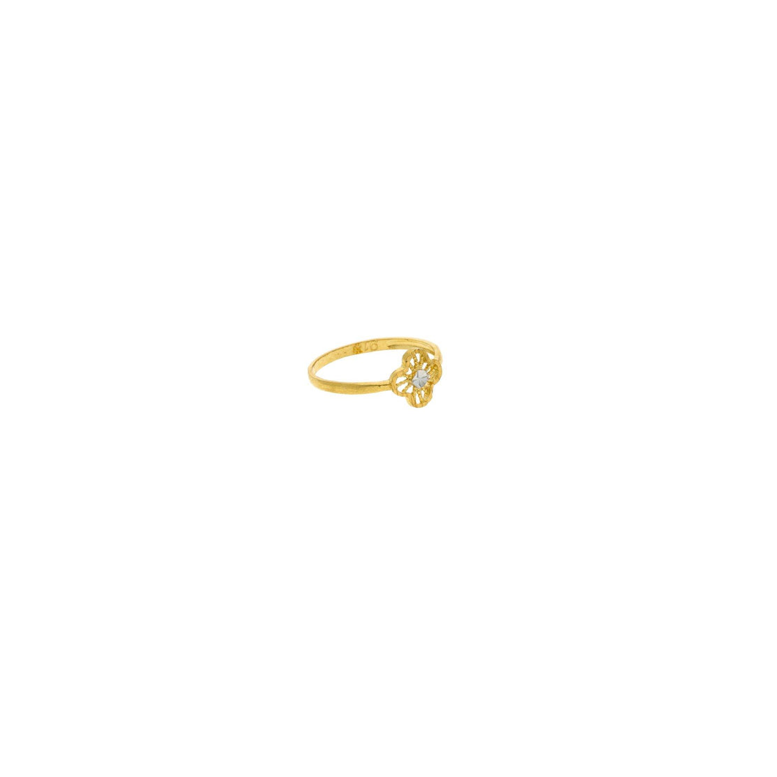 22K Multi Tone Gold Baby Ring W Diamond Cutting Clover Design
