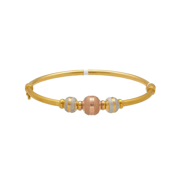 22K Multi Tone Gold Bangle W/ Stripe-Textured Accents Balls - Virani Jewelers | 


Add a hint of texture and color with the versatile designs of this elegant 22K tri-tone gold b...
