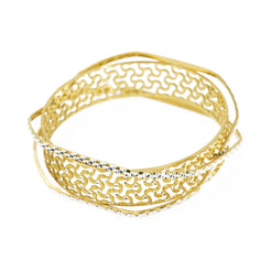 22K Multi Tone Gold Bangle W/ Diamond Cutting & Open Cut Design on Crossover Bracelets - Virani Jewelers