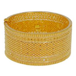 22K Yellow Gold Bangle Cuff W/ Beaded Filigree & Shackle Screw Closure - Virani Jewelers