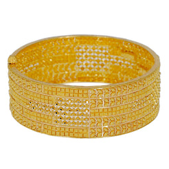 22K Yellow Gold Bangle Cuff W/ Beaded Filigree & Shackle Screw Closure, 37 gm - Virani Jewelers