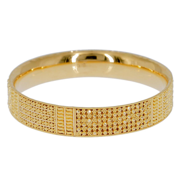 22K Yellow Gold Bangle W/ Beaded Filigree, 24.5 grams - Virani Jewelers | Explore the alluring mystique of finely detailed gold bangles with this 22K yellow gold women’s b...