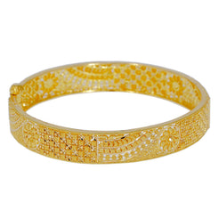 22K Yellow Gold Bangle W/ Sheer Band & Beaded Filigree Design - Virani Jewelers