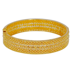 22K Yellow Gold Bangle W/ Beaded Filigree & Rowed Rhombus Pattern - Virani Jewelers