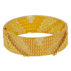 22K Yellow Gold Bangle Cuff W/ Beaded Filigree & Hanging Ball Trim - Virani Jewelers