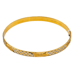 22K Multi Tone Gold Bangle W/ Overlay White Gold Circle Details - Virani Jewelers