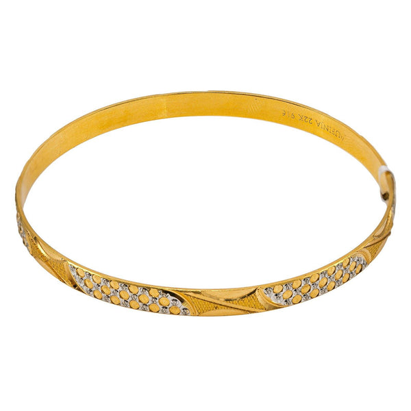 22K Multi Tone Gold Bangle W/ Overlay White Gold Circle Details - Virani Jewelers |  22K Multi Tone Gold Bangle W/ Overlay White Gold Circle Details for women. This lovely 22K multi...