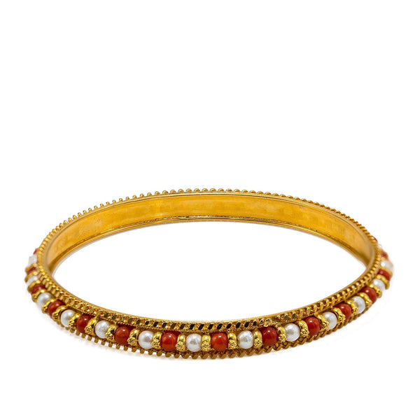 22K Yellow Gold Bangles Set of 2 W/ Pearls & Ruby Bead Accents - Virani Jewelers | 22K Yellow Gold Bangles Set of 2 W/ Pearls & Ruby Bead Accents for women. This beautiful set ...