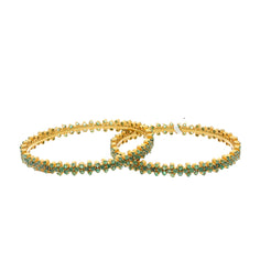 22K Yellow Gold sleek Bangles Set of Two W/ Emerald , 42.8 grams - Virani Jewelers