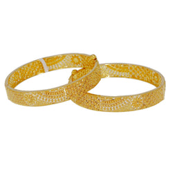 22K Yellow Gold Bangles Set of 2 W/ Sheer Band & Beaded Filigree Design - Virani Jewelers