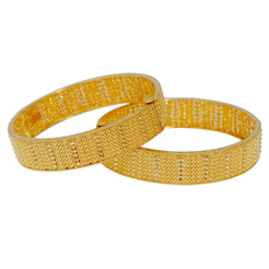 22K Yellow Gold Bangles Set of 2 W/ Beaded Filigree & Pointed Brick Pattern - Virani Jewelers