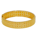 22K Yellow Gold Bangles Set of 2 W/ Stack Geometric Pattern - Virani Jewelers | Explore the alluring mystique of finely detailed gold bangles with this set of two 22K yellow gol...