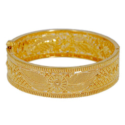 22K Yellow Gold Bangles Set of 2 W/ Beaded Filigree & Indented Elegant Flower, Size 2.6 - Virani Jewelers