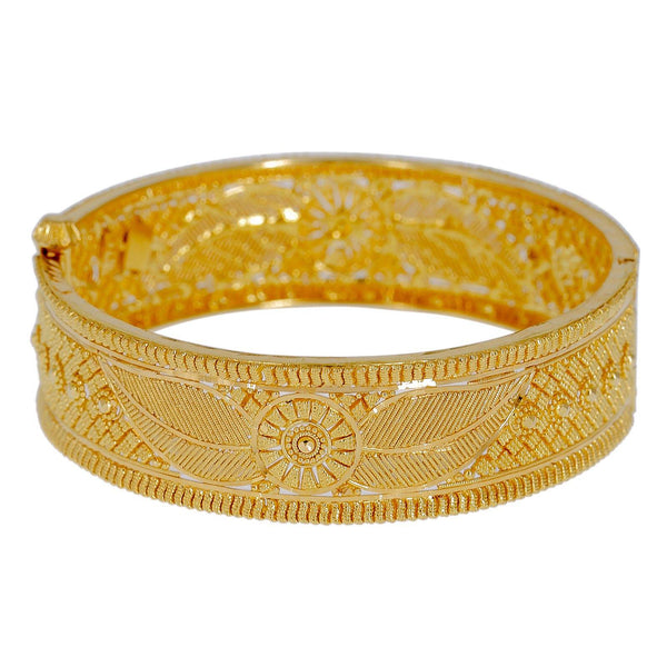 22K Yellow Gold Bangles Set of 2 W/ Beaded Filigree & Indented Elegant Flower, Size 2.6 - Virani Jewelers | Explore the alluring mystique of finely detailed gold bangles with this set of two 22K yellow gol...