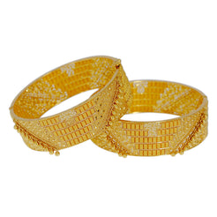 22K Yellow Gold Bangle Cuffs Set of 2 W/ Beaded Filigree & Hanging Ball Trim - Virani Jewelers