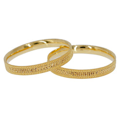 22K Yellow Gold Bangles Set of 2 W/ Beaded Filigree & Clustered Rims - Virani Jewelers