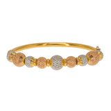 22K Multi Tone Gold Bangle W/ Rose, White & Yellow Accent Dimpled Balls - Virani Jewelers | Create bold accents with radiant blends of gold colors and unique jewelry designs such as this 22...