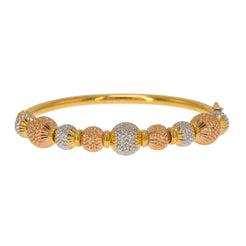 22K Multi Tone Gold Bangle W/ Rose, White & Yellow Accent Dimpled Balls - Virani Jewelers