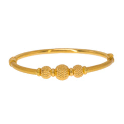 22K Yellow Gold Bangle W/ 3 Accent Dimpled Balls - Virani Jewelers