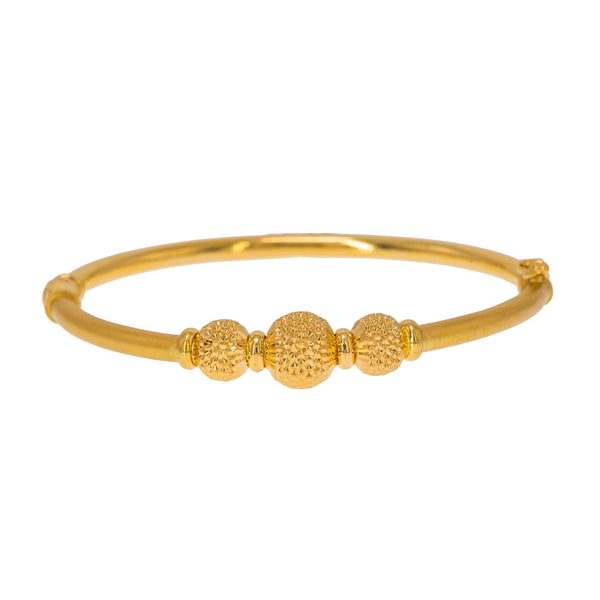 22K Yellow Gold Bangle W/ 3 Accent Dimpled Balls - Virani Jewelers | Create bold accents with radiant blends of gold colors and unique jewelry designs such as this 22...
