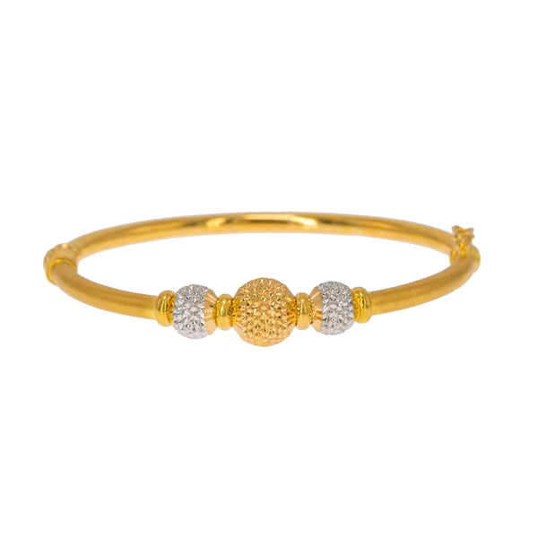 22K Multi Tone Gold Bangle W/ 3 Accent Dimpled Balls - Virani Jewelers | Create bold accents with radiant blends of gold colors and unique jewelry designs such as this 22...