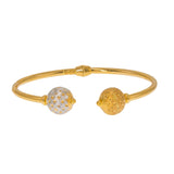 22K Multi Tone Gold Bangle W/ Facing Speckled & Dimpled Accent Balls - Virani Jewelers | Create bold accents with radiant blends of gold colors and unique jewelry designs such as this 22...