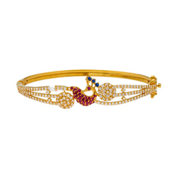 22K Yellow Gold Peacock Bangle W/ Rubies, Sapphires & CZ Gemstones - Virani Jewelers