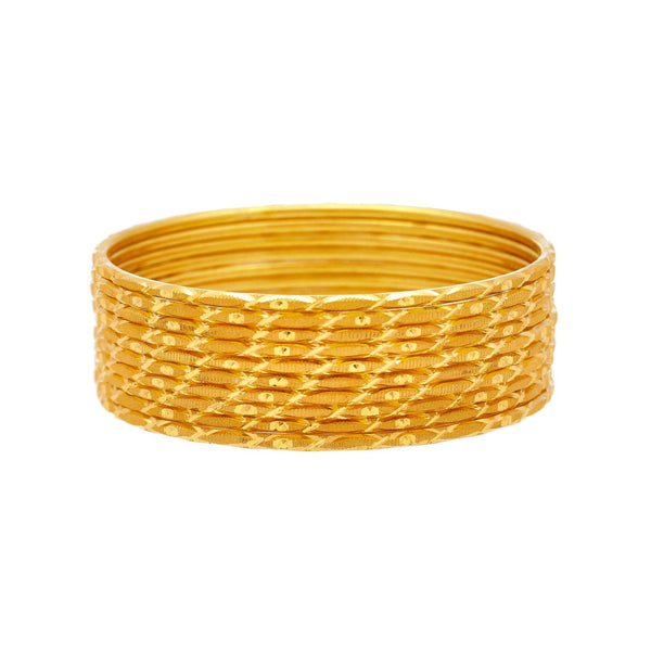22K Yellow Gold Thin Bangles Set of Ten, 41.2 Grams - Virani Jewelers | 


Be as radiant and sleek as you desire with this elegant set of ten, 22K yellow gold thin bangl...