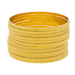 22K Yellow Gold Bangles Set of 12 W/ Laser Marked Cluster Flower Designs - Virani Jewelers