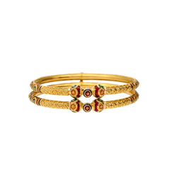 22K Yellow Gold Half Beaded Meenakari Bangles Set of 2