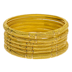 22K Yellow Gold Domed Bangles Set of 6 W/ Gold Strips & Gold Ball Filling - Virani Jewelers