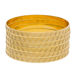 22K Yellow Gold Bangles Set of 6 W/ Laser Etched Zig-Zag Pattern - Virani Jewelers