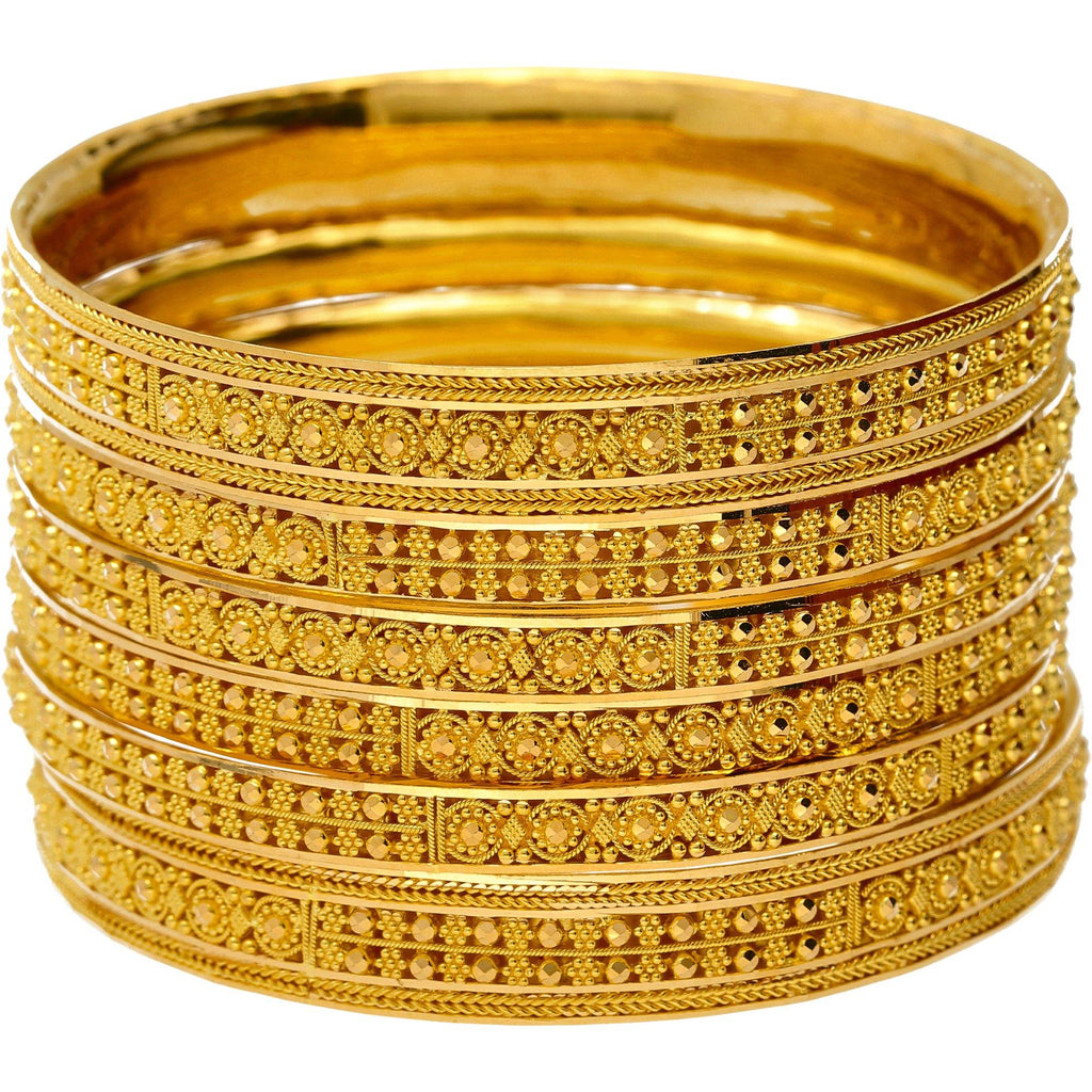 22K Yellow Gold Classic Indian Bangle Set of 6, Size 2.6 - Virani Jewelers | 
These classic Indian gold bangles will make any outfit look ultra stylish! They're the perfect 2...