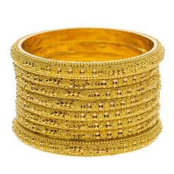 22K Yellow Gold Domed Bangles Set of 8 W/ Pronounced Gold Ball Design - Virani Jewelers