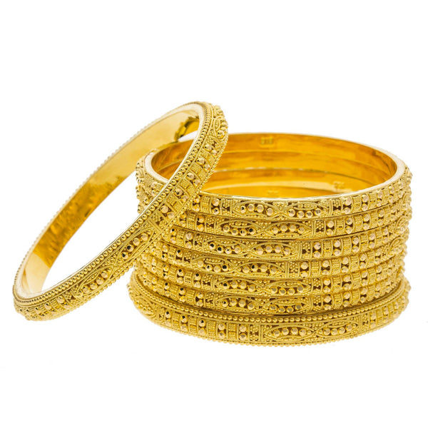 22K Yellow Gold Domed Bangles Set of 8 W/ Pronounced Gold Ball Design - Virani Jewelers | 


Be as ornate and brilliant as you so choose with this ravishing set of eight 22K yellow gold b...
