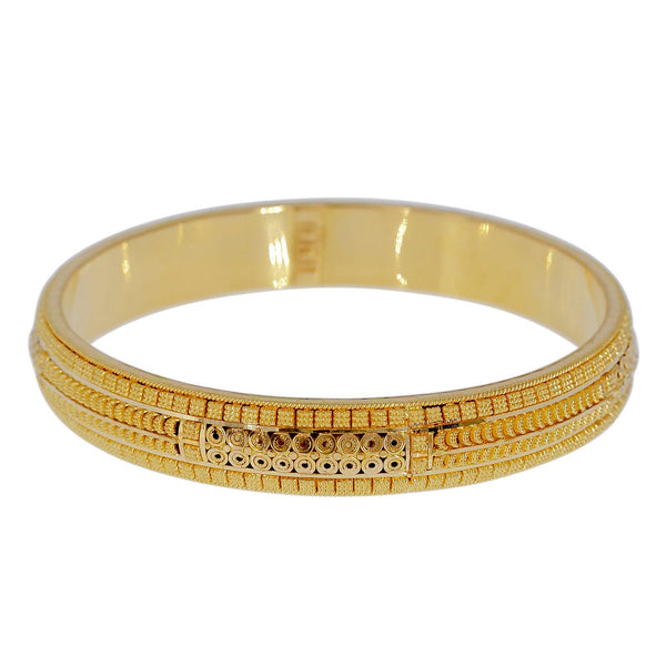 22K Yellow Gold Bangles Set of 2 W/ Beaded Filigree & Clustered Disc Accents - Virani Jewelers | Explore the alluring mystique of finely detailed gold bangles with these 22K yellow gold women’s ...