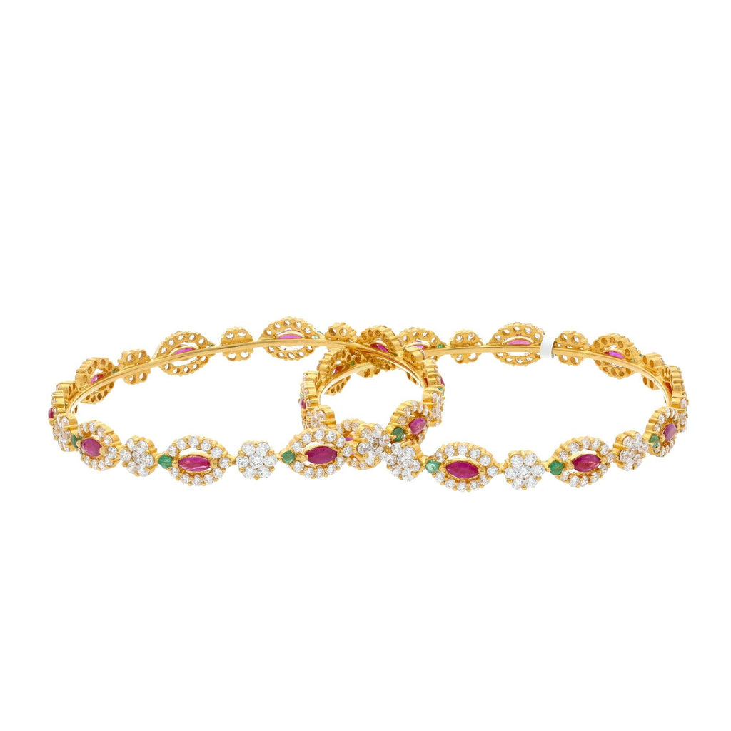 22K Yellow Gold Bangles Set of Two W/ Emeralds , Rubies & Cubic Zirconia, 51.4 grams - Virani Jewelers | 


Exude royal elegance and charm by adorning this traditional patterned bangle.This 22K yellow g...