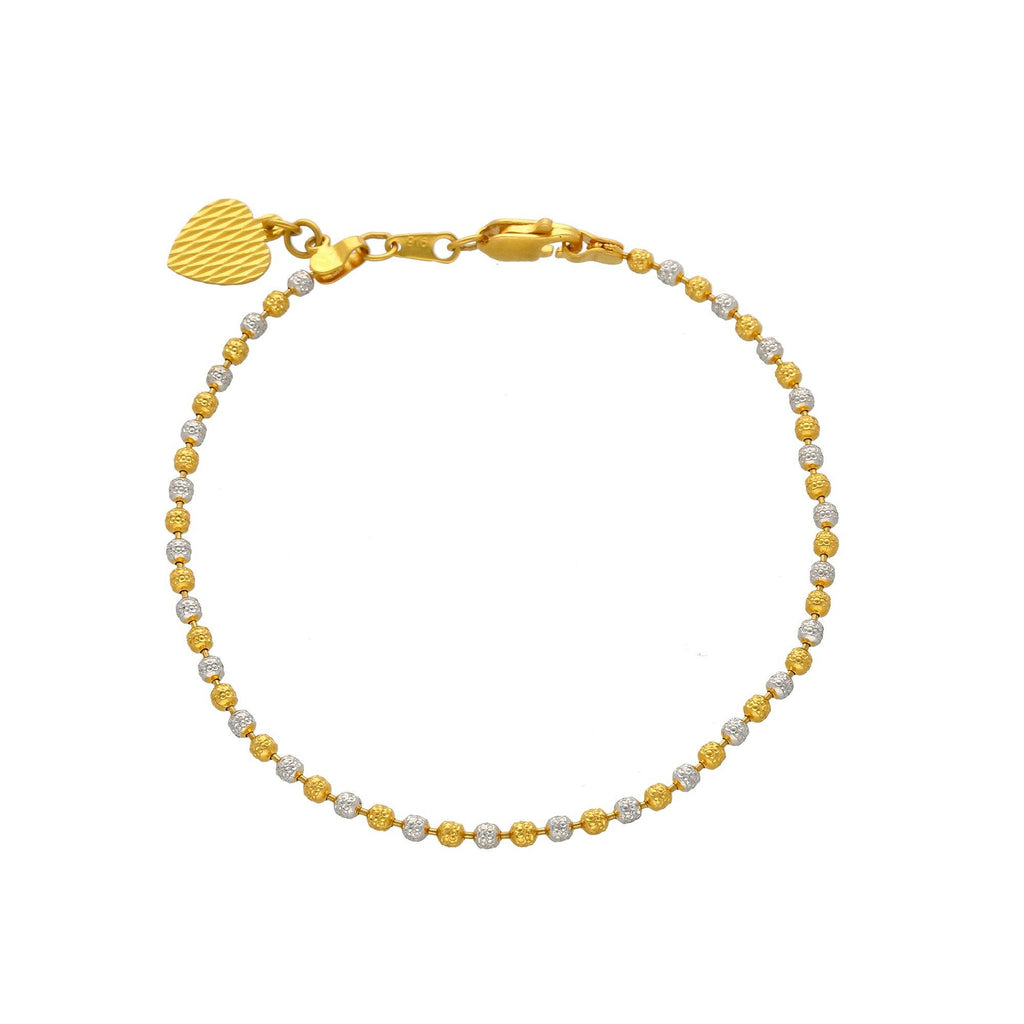 22K Multi Tone Gold Ball Bracelet W/ Heart Charm - Virani Jewelers | 


Add an elegant hint of gold to your everyday, casual looks with this beautiful 22K multi tone ...