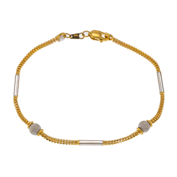 22K Multi Tone Gold Adjustable Bracelet W/ Pipe, Ball & Clustered Beads - Virani Jewelers | Create bold accents with radiant blends of gold colors and unique jewelry designs such as this 22...