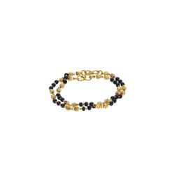22K Yellow Gold Baby Bracelets Set of 2 W/ Gold Shamballa Beads & Black Beads, 5.1 grams - Virani Jewelers