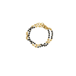 22K Yellow Gold Baby Bracelets Set of 2 W/ Gold Shamballa Beads & Black Beads, 5.2 grams - Virani Jewelers