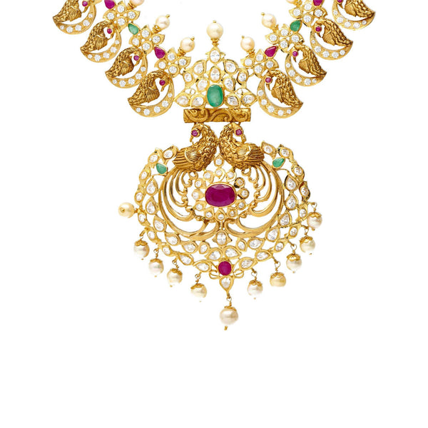 22K Gold Pachi Mango mala Necklace Set - Virani Jewelers | The 22K Gold Bejeweled Kundan Necklace Set from Virani Jewelers is simply stunning. This exquisit...