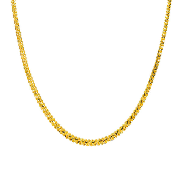 An image of the flat wheat link 22K gold rope chain from Virani Jewelers. | Treat yourself to something elegant when you buy a 22K gold flat wheat chain necklace from Virani...