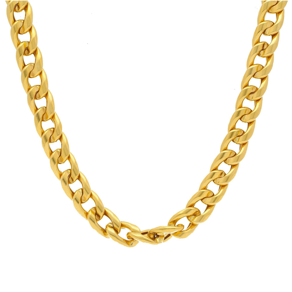 An image of the wide Cuban link gold chain for men from Virani Jewelers. | Add elegance and sophistication to your attire with a masculine chic Cuban link 22k gold chain fr...