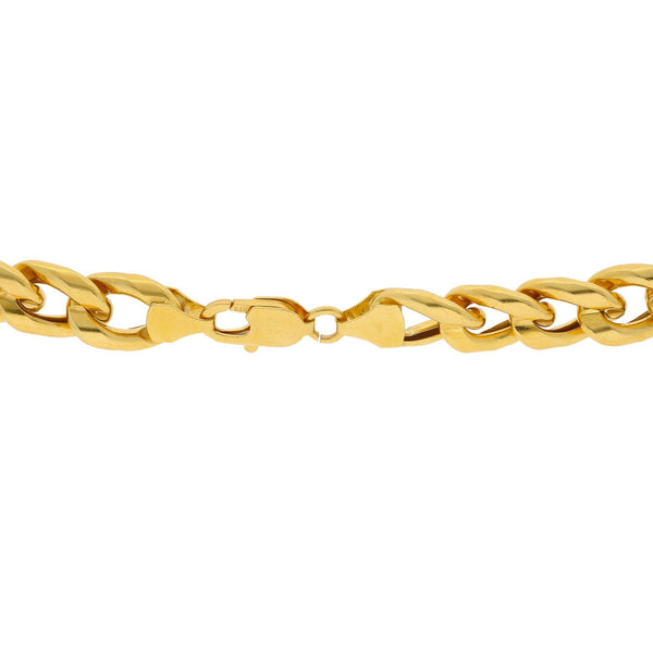 An image of the lobster claw clasp on the Cuban link gold chain for men from Virani Jewelers. | Add elegance and sophistication to your attire with a masculine chic 22K gold Cuban link chain fr...